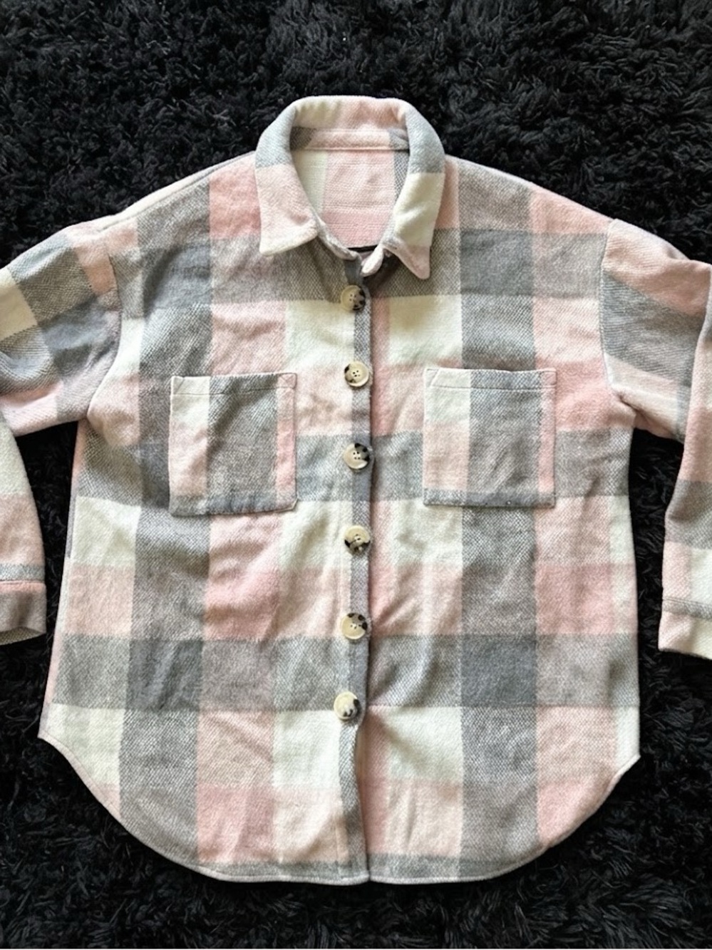 Women’s Pink & Gray Plaid Button-Front Shirt Jacket